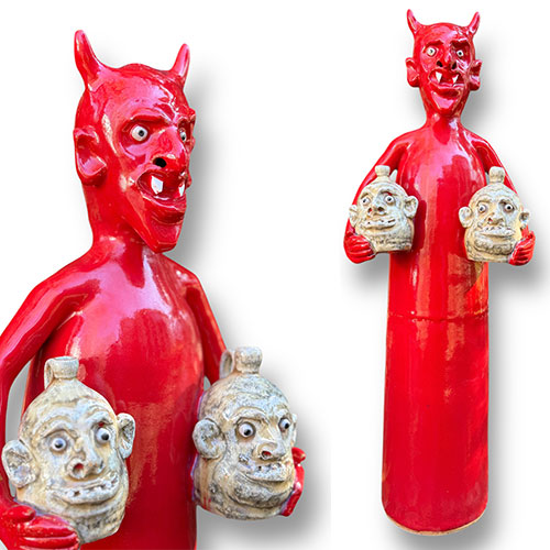 Marvin Bailey 21" Red Devil Figural Holding Face Jugs DP5956 SOLD